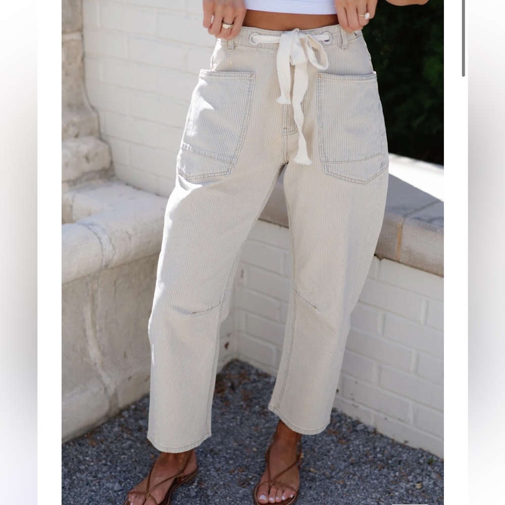NEW Striped Beige High-Waisted Pants